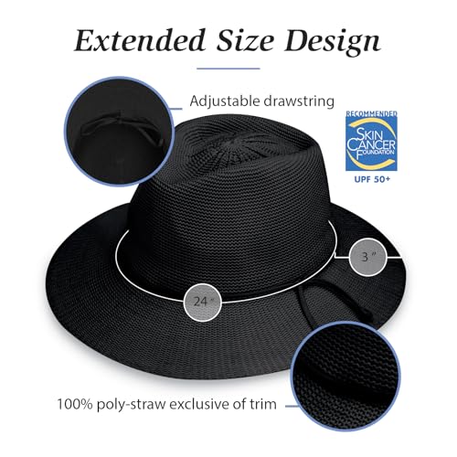 Wallaroo Hat Company Women's Victoria Fedora – UPF 50+ UV Protection, Wide Brim, Packable & Adjustable Sun Hat - color: Black, size: Medium