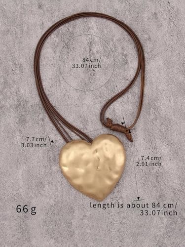 GelConnie Long Necklaces for Women Boho Large Pendant Necklace Casual Bohemian Brown Leather Choker Sweater Circle Statement Stone Necklace - style: Heart Pendant Necklace