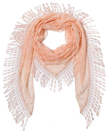Cindy & Wendy Floral Embroidered Lace Triangle Scarf for Women - color: Peach Pink-8xh