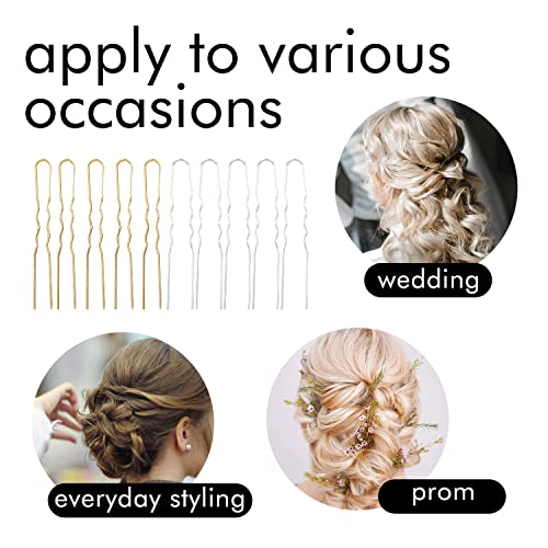 Lawie 40 Pack 3 Inch Gold Silver Metal U Shaped Hair Pins Alloy Iron Wire Hair Fork Long Chopsticks Hairpins Picks Hair Sticks Shawl Pin Hairclips Simple Fast Bun Holder Crafting DIY Accessory Bulk