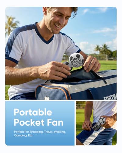 Hiluckey Portable Handheld Turbo Fan with Ice Cooling, 5 Gear Wind, 3 In 1 Soccer-Shaped Mini Personal Fan, 6000mAh Football Rechargeable Pocket Fan for Travel/Outdoor/Office, 180° Adjustable, 20H Max - color: Black