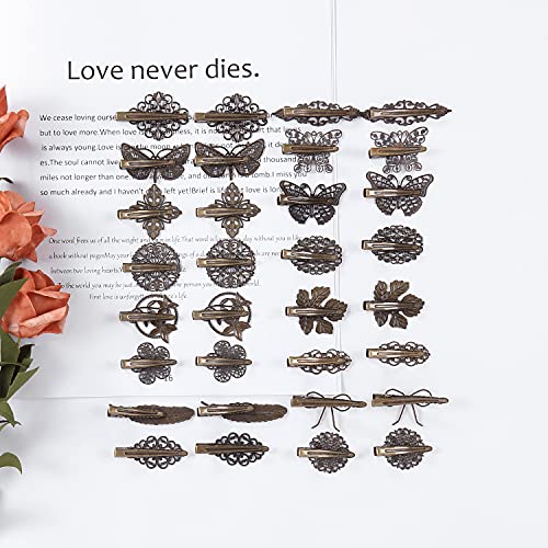 Cinaci 32 Pack/16 Pairs Small Metal Silver Bronze Retro Vintage Leaf Flower Butterfly Alligator Hair Clips Duckbill Barrettes Hair Pins Accessories for Women Girls (Bronze) - color: Bronze