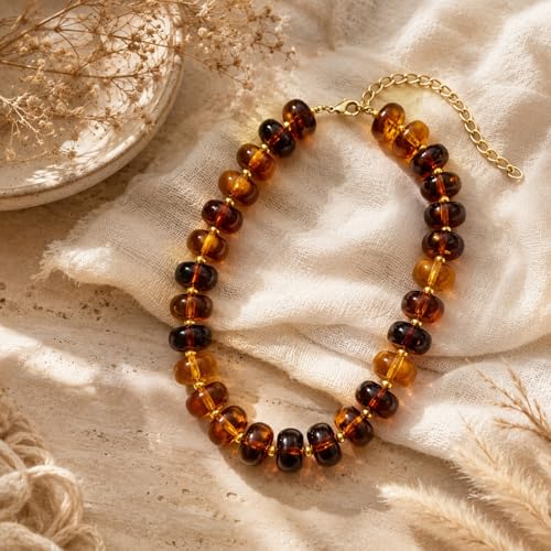 Multi-Color Chunky Beaded Necklace for Women, Vibrant Acrylic Candy Bead Choker Necklace with Adjustable Stainless Steel Clasp, Summer Statement Jewelry for Festivals - color: Orange
