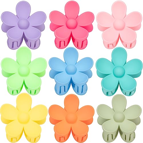 Flower Hair Clips for Women - 9 PCS Matte Claw Clips With Strong Hold for Thick and Thin Hair - Non Slip, 9 Styles - color: A-Multiple Colors