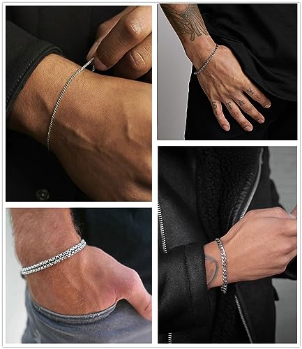 Honsny 6PCS Stainless Steel Bracelets for Women Men,14K Gold Plated Cuban Link Paperclip Chain Bracelet Dainty 6.3/7/7.8/9.5 Inch Stainless Steel Bracelet Set Fashion Jewelry - color: Silver, size: 6.3 Inches
