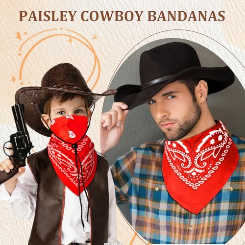 50 Pcs Bandanas Bulk Large Bandana Headband Paisley Cowboy Bandana Scarf Handkerchief for Women Men - color: Red