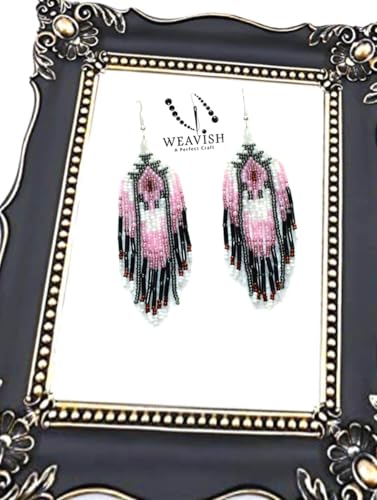 Long Beaded Dangle Earrings – Boho Native Handmade Seed Bead Tassel Bohemian Large Statement Drop Fringes for Women - color: Pattern1