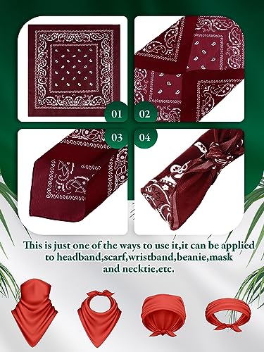 Unittype 36 Pieces Paisley Bandana Cowboy Bandanas Sports Novelty Headband Square Scarf Outdoor for Western Party Costume - color: Wine Red, style: Simple Style