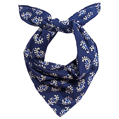 AVKA Studio 100% Cotton Bandanas for Women & Men, 2 Pack 20x20 Inch, 22x22 inch Hand Printed, Lightweight Cotton Handkerchief - color: Indigo Blue 2, size: 20 x 20 Inches