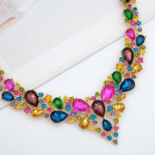 CSY 4 Pcs/Set Austrian Crystal Necklace Earrings Bracelet Ring Bridal Jewelry Sets for Brides Wedding Party Costume Accessories Gifts for Women - color: Multicolour