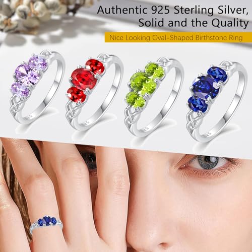 Celtic Birthstone Rings for Women 925 Sterling Silver Celtic Knot Ring 3-Stone Promise Rings for Her Wife Birthday Anniversary Wedding Jewelry - color: 09-Sept-Sapphire