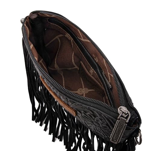 Wrangler Crossbody Small Purse for Women Wristlet Fringe Bag Western Purse - color: Angel Black