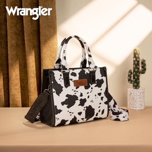Montana West Wrangler Tote Bag for Women Aztec Western Retro Purse Top Handle Handbags - color: Angel Cow Black