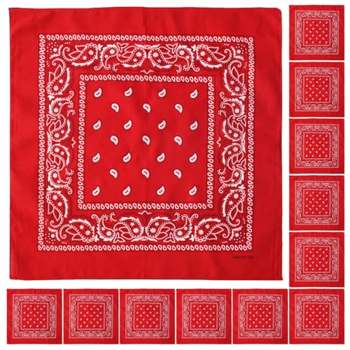 Falari 12 Pack Bandanas Multipurpose Cotton Novelty Paisley Bandana Headband for Cowboy Men Women 22 x 22 - color: Red