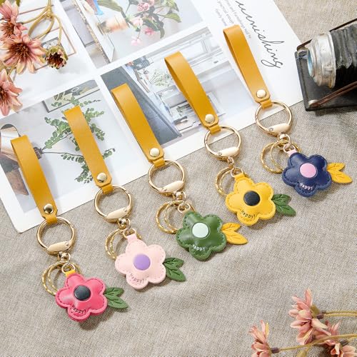 Leather Flower Keychain for Women Cute Purse Charms Leaf Bag Charms for Handbags and Car Keychain Accessories