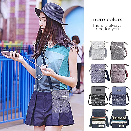 Roomy Cell Phone Purse Wallet Canvas Small Crossbody Purse Bags with Shoulder Strap For Women teen girlsl | Roomy - color: A-blue Leaves