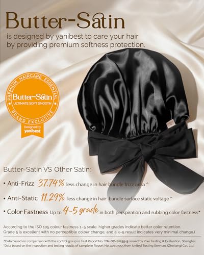 YANIBEST Adjustable Satin Bonnet for Sleeping Women Double Layer Hair Wrap Reduce Friction Prevent Frizz Natural Curly Hair - color: Black