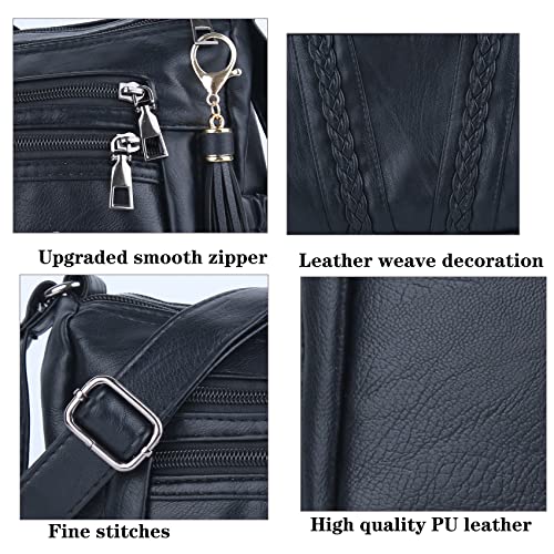 ELDA Crossbody Bags For Women Pocketbooks Soft PU Leather Purses and Handbags Multi Pocket Shoulder Bag - color: Black