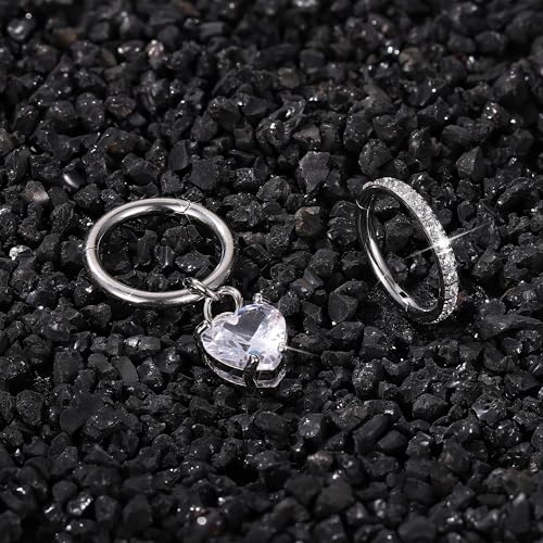 THUNARAZ 2Pcs Belly Button Rings for Women Surgical Stainless Steel Clicker Belly Rings Hoop CZ Heart Butterfly Dangle Navel Rings Belly Piercing Jewelry Silver Tone 14G - color: Silver Tone-Heart