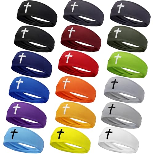 18 Pcs Sports Sweatbands for Men Women Camo Headbands Workout Non Slip Headbands Breathable Head Band Fitness Stretchy Unisex Hairband for Yoga Running Cycling Ball - color: Solid Color