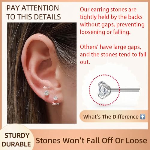 10 Pairs Small Stud Earrings for Women Precision-Cut Cubic Zirconia Earrings for Sensitive Ears Hypoallergenic Surgical Stainless Steel Tiny Stack Earrings for Multiple Piercing - color: 4mm-10 Pairs