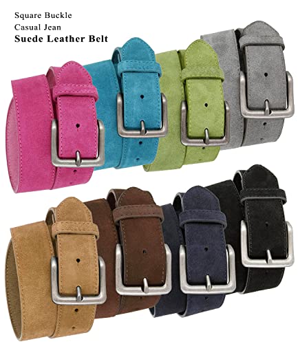 Belts.com Square or Oval Antique Buckle Casual Jean Suede Leather Belt 1-1/2"(38mm) or 1"(25mm) Wide - color: Taupe, size: 32