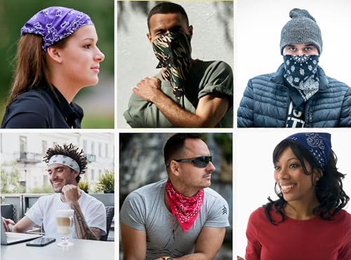 Gift Packaging Bandana for Men Women - 100% Cotton, Paisley, 22x22 In, 1 Pack - Large Bandanna Handkerchief Cowboy Hanky - color: Purple