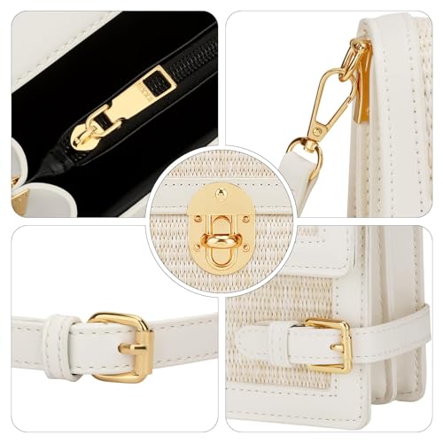 KKXIU Straw Purses for Women – Summer Beach Shoulder Purse & Clutch Handbag, Woven Crossbody Bags for Women - color: Beige