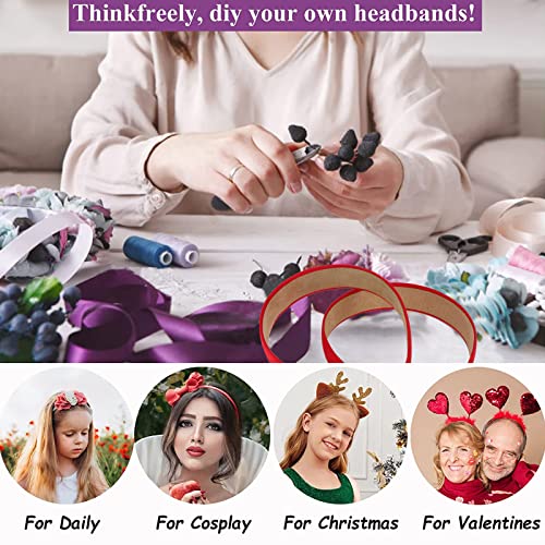 Wecoe 10 Pack Red Headband Women 1 Inch Wide Satin Headbands Non Slip Fashion Plain Head Bands Solid Hair Bands DIY Hair Accessories for Women Girls Diademas Para Mujer - color: Red