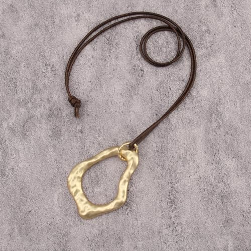 Bohemian Women's Leather Long Pendant Necklace Sweater necklace Adjustable Retro Woven Handmade Jewelry - color: Gold Lrregular