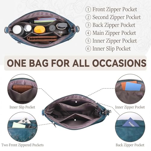 MEITRUE Wristlet Wallet Small Crossbody Bags for Women Clutch Purse Leather Phone Purse with Adjustable & Detachable Strap - color: A6-peacock Blue-179