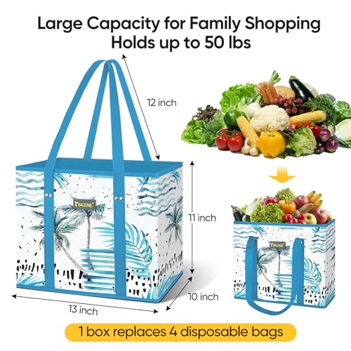 BALEINE 3Pk Reusable Grocery Bags, Foldable Shopping Bags for Groceries with Reinforced Bottom & Handles (Island Breeze) - color: Island Breeze, size: 3 Pack