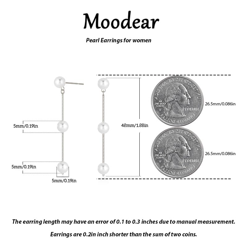 Moodear Dainty Pearl Dangle Earrings for Women - Trendy 14K Gold Plated Pearl Hypoallergenic Drop Earring Wedding Jewelry Gift - style: pearl-drop silver