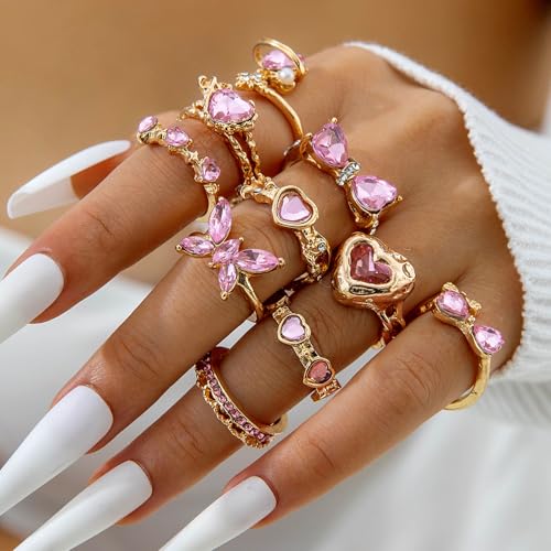 Gold Rings for Women Non Tarnish Stackable Rhinestone Moon Star Rings Dainty Stacking Pearl Butterfly Midi Pinky Thumb Joint Finger Knuckle Ring Set Gold Non Tarnish Jewelry Gifts Trendy Stuff - color: O Gold Bow Rings 10Pcs