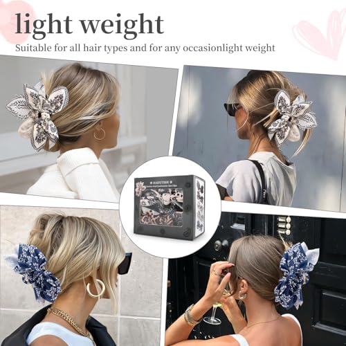 Bow Claw Hair Clips 2PCS Paisley Big Hair Bows for Women Butterfly Styling Large Hair Clips for Thick Hair for Girls Hair Accessories for Teens Gifts for Ladies - color: 2PC-White Paisley+-Blue Floral