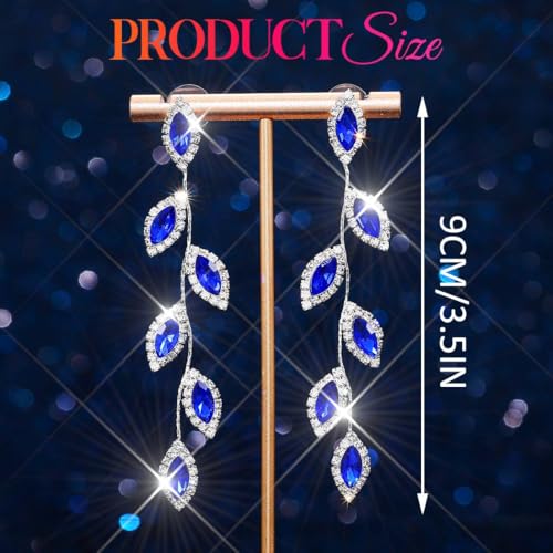 Catery Crystal Wedding Earrings Rhinestones Dangling Earrings Leaf Bridal Ear Jewelry for Brides and Women - color: Blue