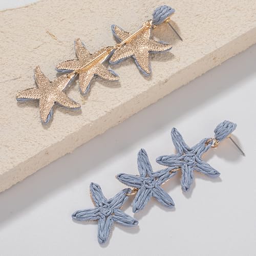 Boho Raffia Earrings Starfish Shell Seashell Dangle Drop Earrings Cute Statemnet Trendy Jewelry Summer Beach Outfits for Women - color: Lilac, size: Seastar