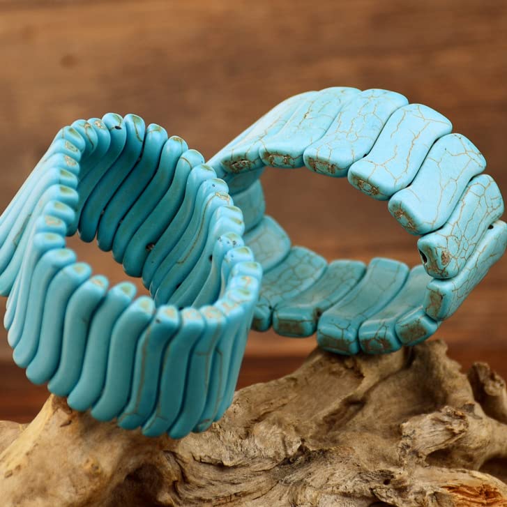 COLORFUL BLING Bohemian Simulated Turquoise Stretch Bangle Bracelet for Women Adjustable Ethnic Natural Stone Statement Wide Wrap Bracelet Boho Jewelry - color: thin