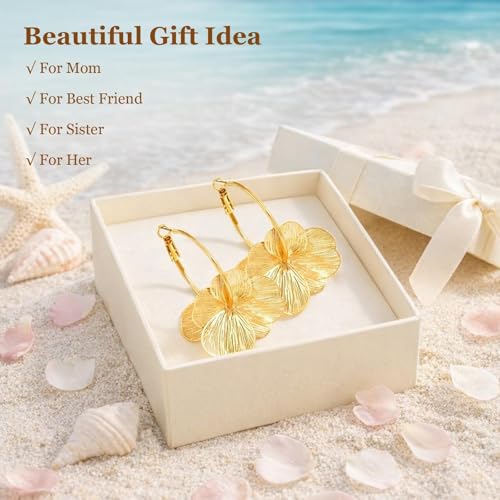 Gold Flower Statement Earrings for Women Boho Trendy Hoop Earrings Floral Dangle Petal Earring Prom Wedding Jewelry Gifts - color: A1:gold