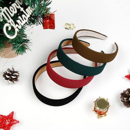 Huachi Headbands for Women Non Slip Trendy Headbands for Women’s Hair 1 inch Wide Cute Headband for Girls, Christmas Head Bands Elastic Hair Bands for Womens Fashion Accessories for Women 4PCS - color: Xmas Color Set