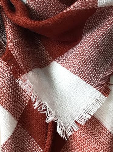Wander Agio Womens Warm Long Shawl Winter Wraps Large Scarves Knit Cashmere Feel Plaid Triangle Scarf - color: Fichu Coffee 27