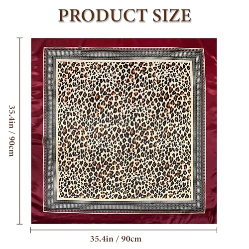 Large Square Head Scarf Bandana - 35" Satin Hair Scarf for Women Like Silk Scarf Fashion Hair Wrapping - color: Leopard(red), size: 35IN*35IN
