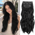 Black 20 Inch Thick Hairpieces Long Wavy Natural Synthetic Clip in Hair Extensions, for Women (4pcs, 20Inch, 1B#) - color: 1B-Black