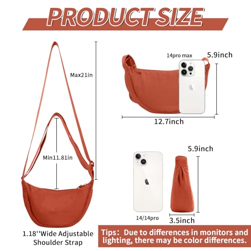 Nylon Crescent Crossbody Bag for Women Purses Trendy Men,Small Travel Sling Bag Hobo - color: Dirty Orange, size: Small