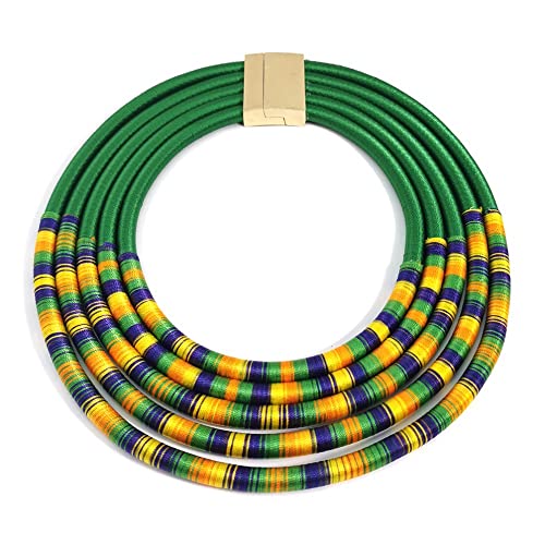 COLORFUL BLING Handwoven African Tribal Multilayer Chunky Statement Necklace Egypt Bib Collar Choker Costume Party Jewelry Accessories for Women - color: mix green