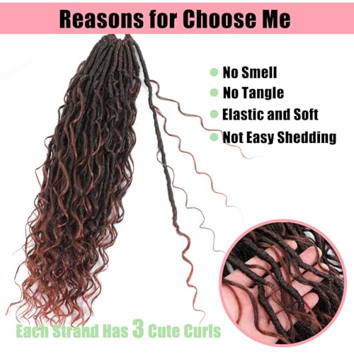 Goddess Locs Crochet Hair 7 Packs Bohemian Faux Locs Pre-Looped Braids, Boho Goddess Soft Locs Crochet Hair with Curly Ends Hair Extensions for Women (T350, 18 Inch) - color: T350, size: 18 Inch