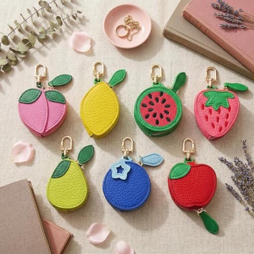 Coin Purse Keychain for Women, Cute Mini Leather Bag Charm & Coin Pouch, Small Fruit Wallet Keychain with Zipper - color: Mango
