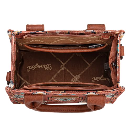 Wrangler Mini Aztec Tote Bag for Women Boho Small Top Handle Purse with Adjustable Strap - color: Boho Brown