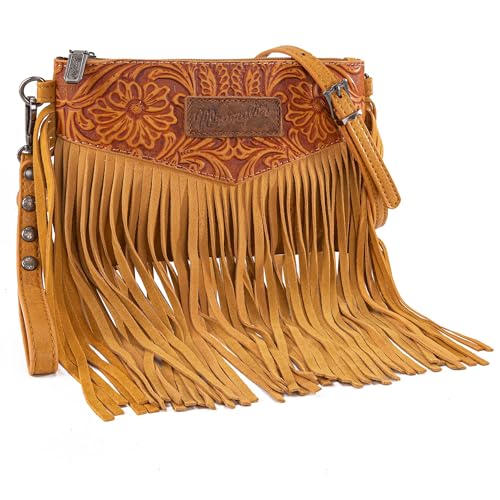 Wrangler Crossbody Small Purse for Women Wristlet Fringe Bag Western Purse - color: Angel Yellow