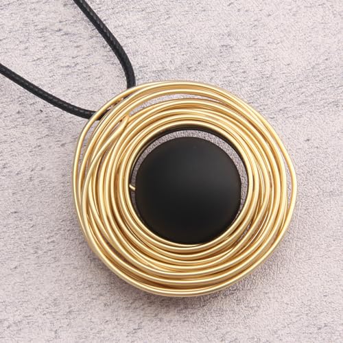 Bohemian Women's Leather Long Pendant Necklace Sweater necklace Adjustable Retro Woven Handmade Jewelry - color: Black round ball